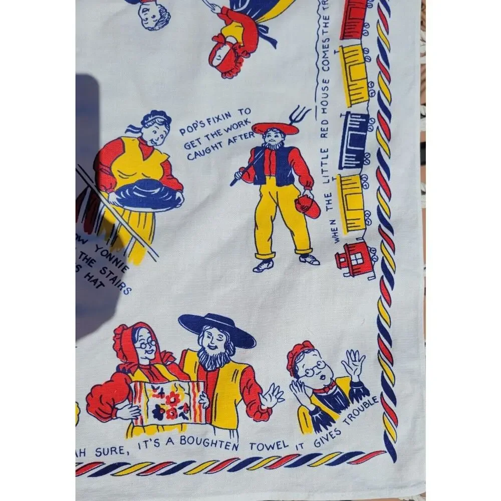 PENNSYLVANIA DUTCH Graphic Kitchen Towel Cotton Boughten Towel Train Kitschy 50s
